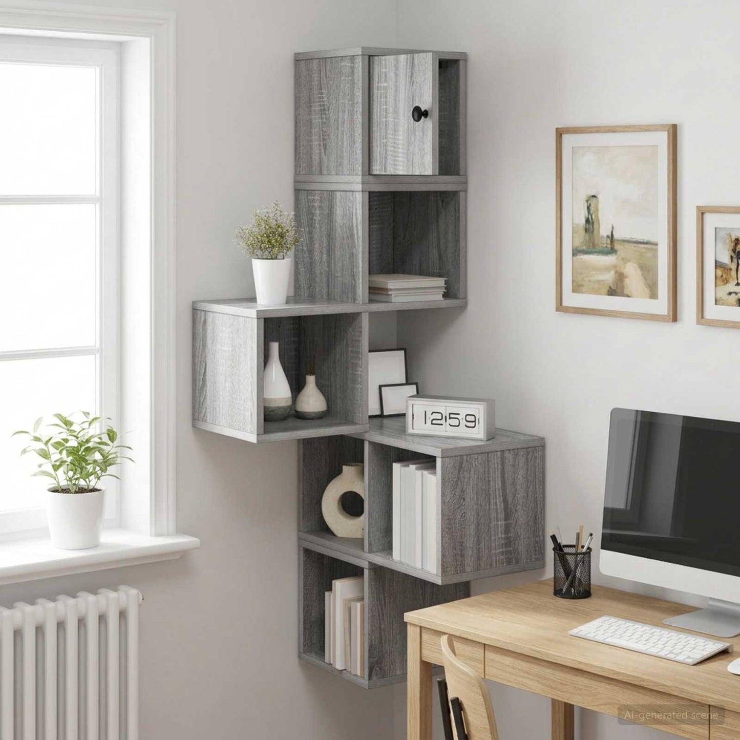 vidaXL Ράφι Γωνίας Τοίχου Γκρι Sonoma 48 x 48 x 120 εκ.