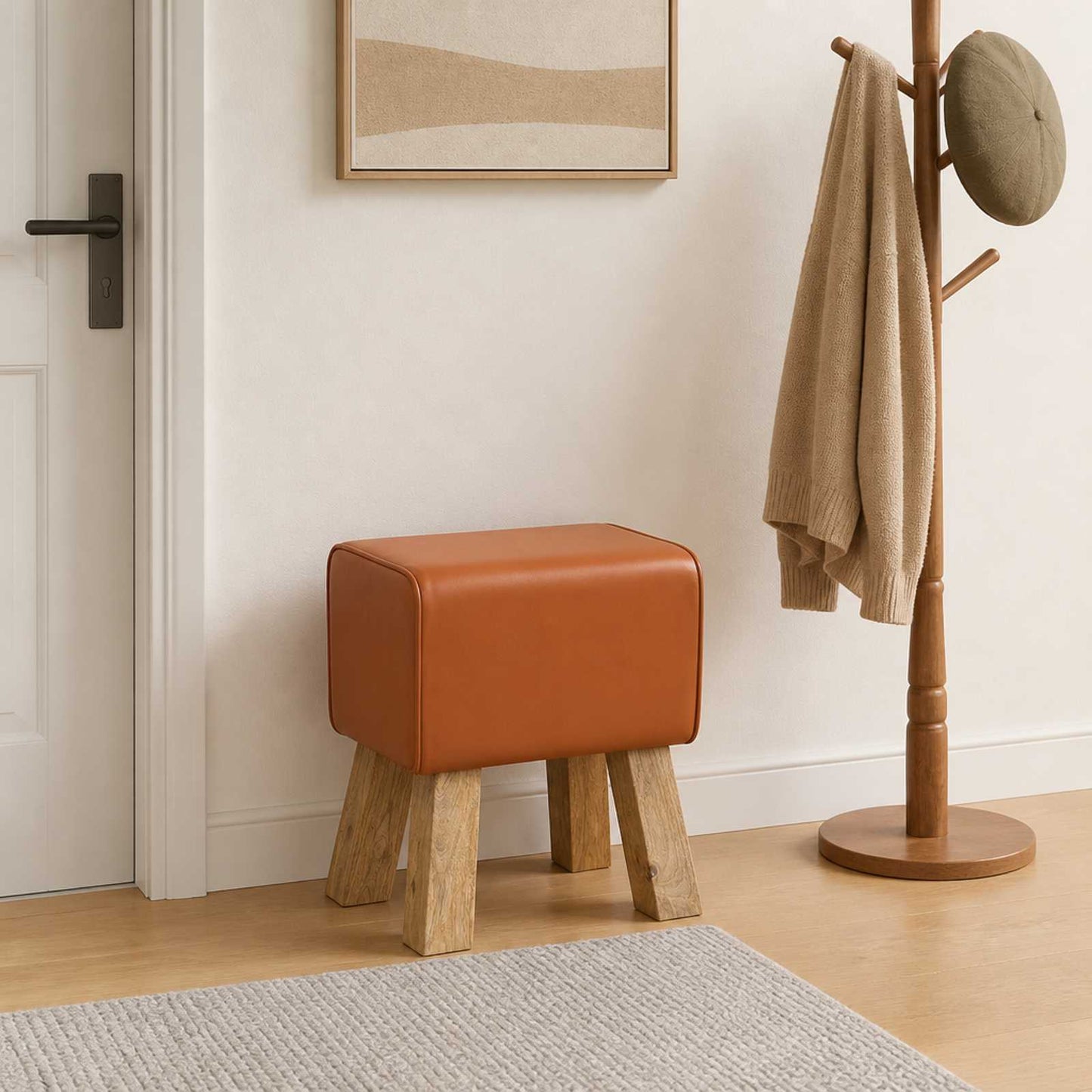 vidaXL παγκάκι 40 x 30 x 45 cm Αληθινό Δέρμα Καφέ
