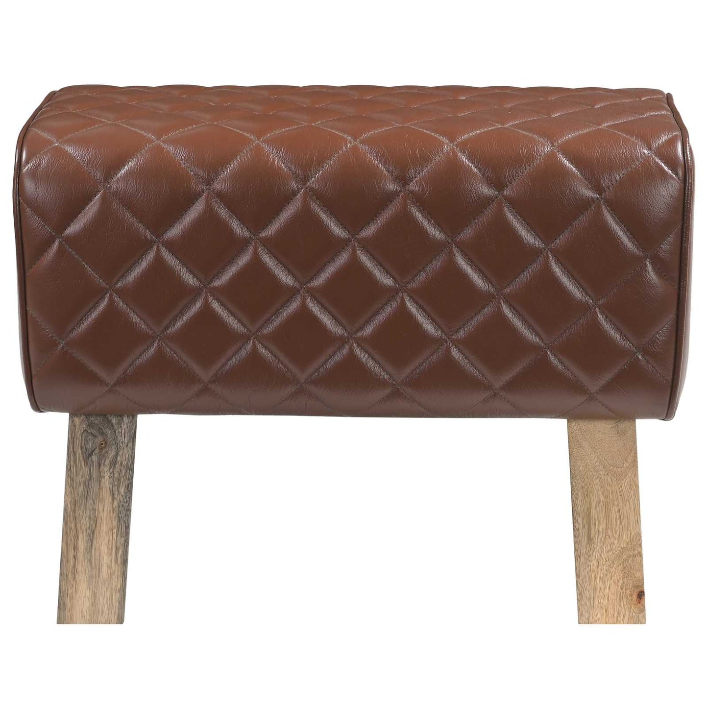 vidaXL παγκάκι 60 x 30 x 45 cm Αληθινό Δέρμα Καφέ με σχέδιο ρόμβου