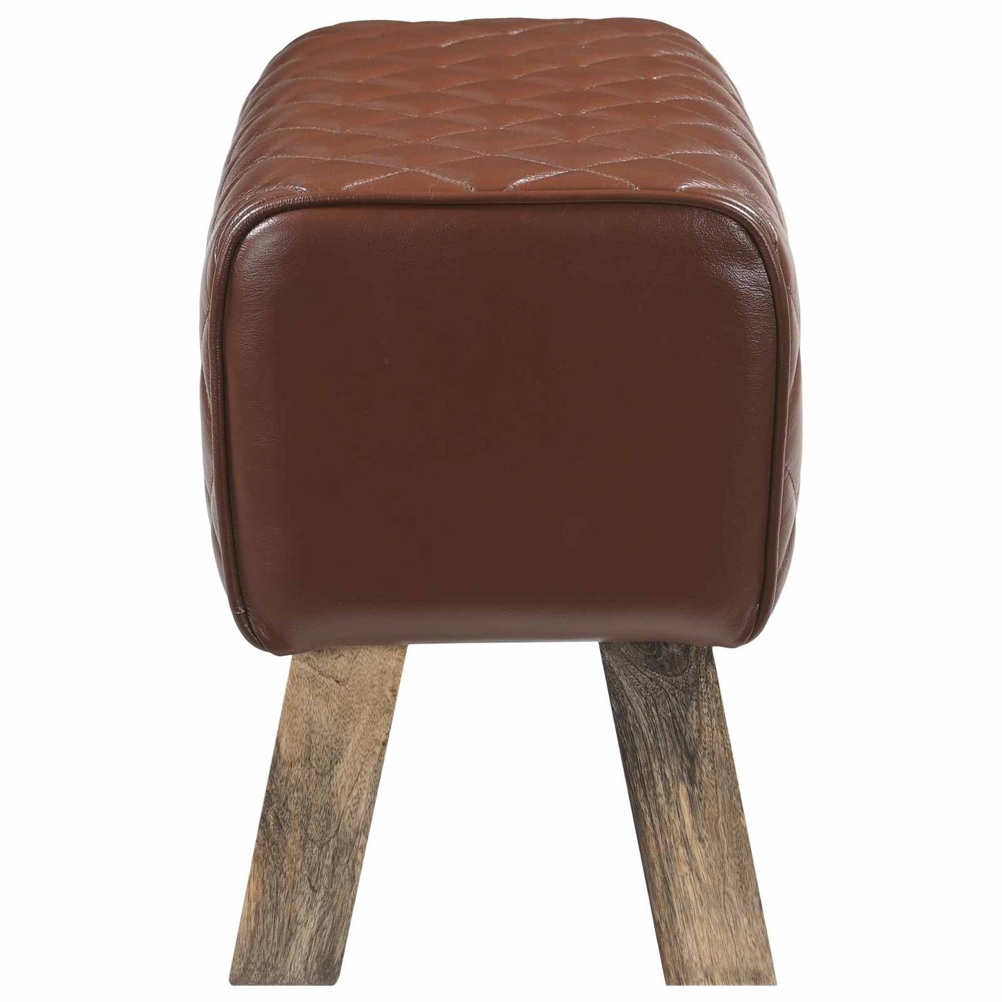 vidaXL παγκάκι 60 x 30 x 45 cm Αληθινό Δέρμα Καφέ με σχέδιο ρόμβου