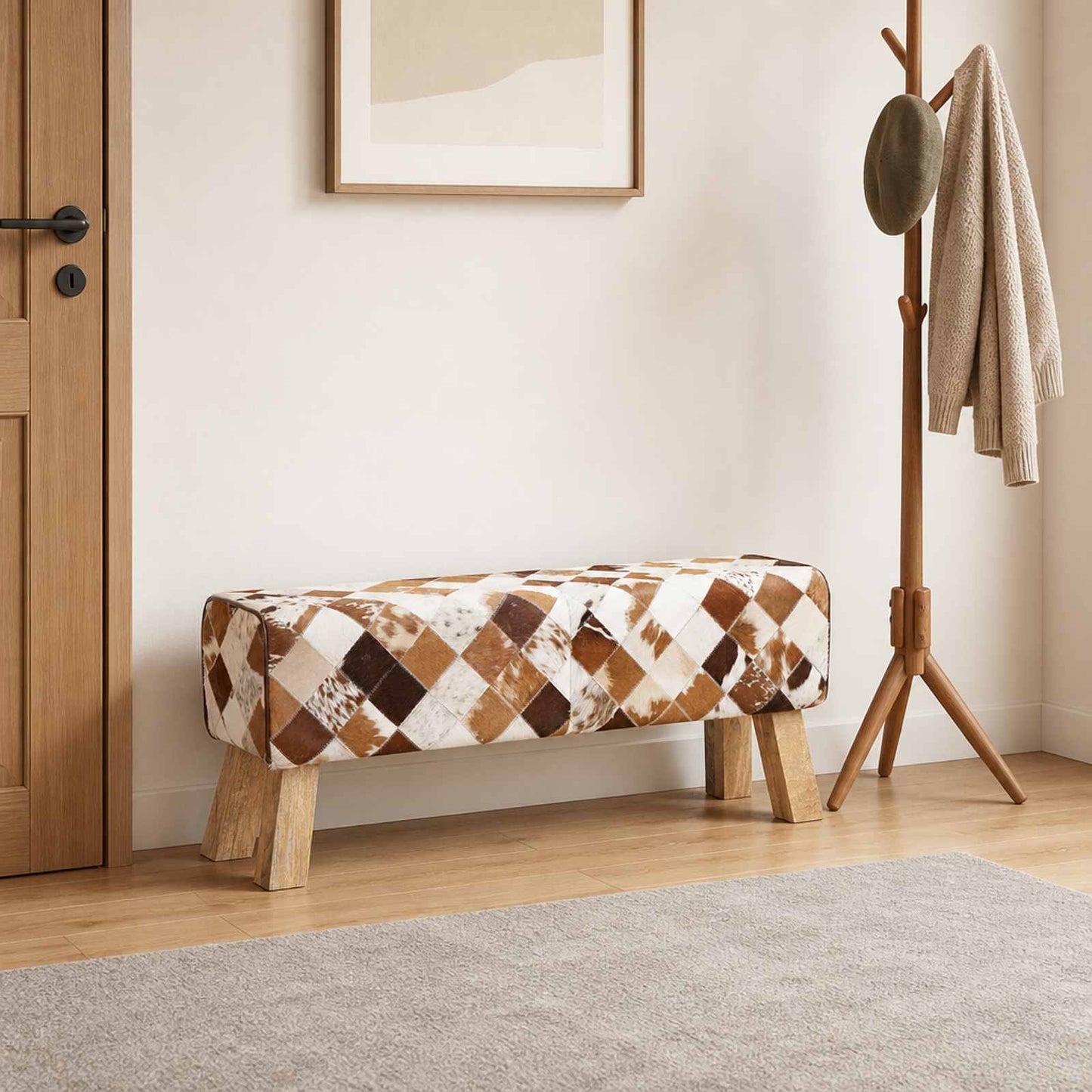 vidaXL παγκάκι 110 x 30 x 45 εκ. Αληθινό Δέρμα Καφέ Patchwork