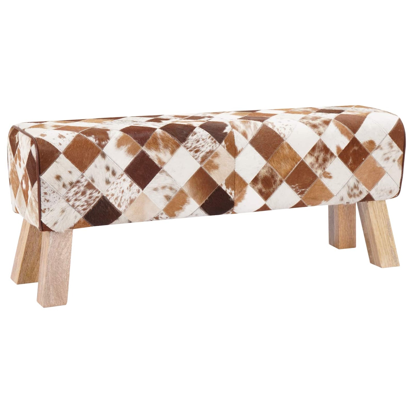 vidaXL παγκάκι 110 x 30 x 45 εκ. Αληθινό Δέρμα Καφέ Patchwork