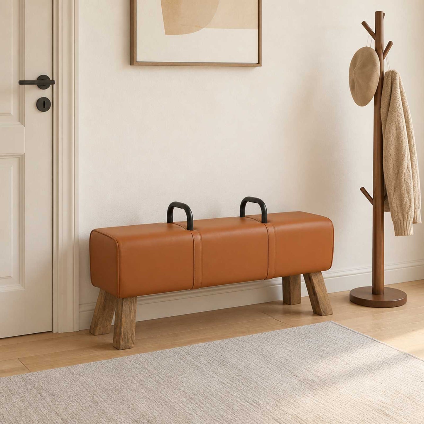 vidaXL παγκάκι Καφέ 110 x 30 x 45 εκ. Αληθινό Δέρμα