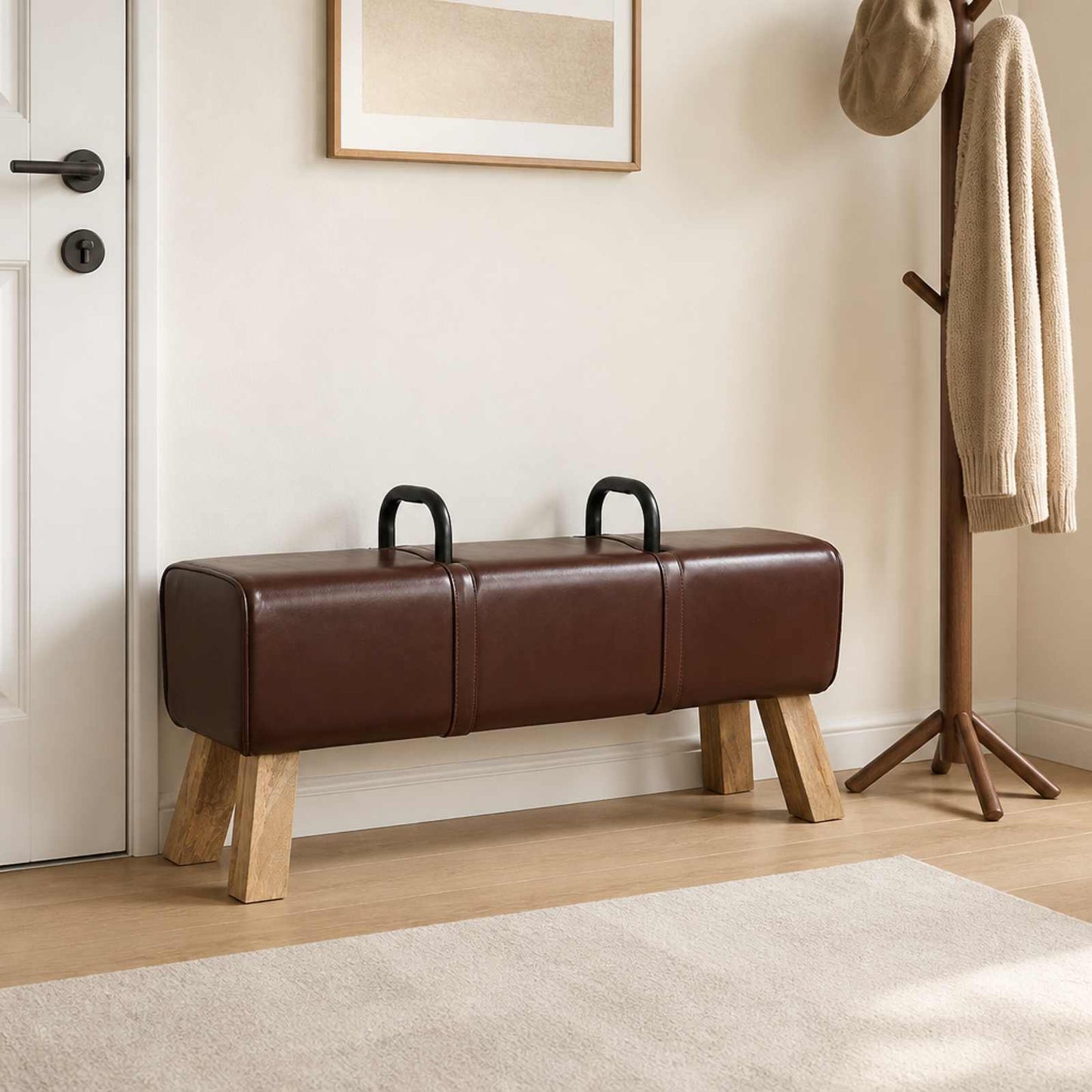 vidaXL παγκάκι Σκούρο Καφέ 110 x 30 x 45 εκ. Αληθινό Δέρμα