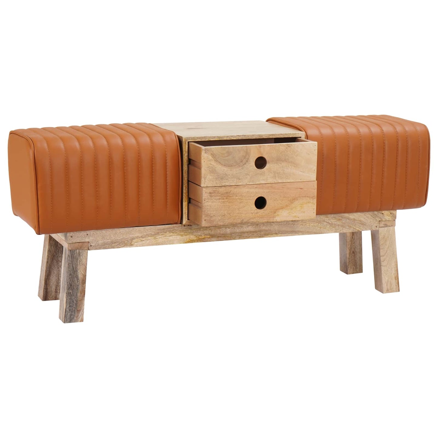 vidaXL παγκάκι 110 x 30 x 45 εκ. Αληθινό Δέρμα Καφέ