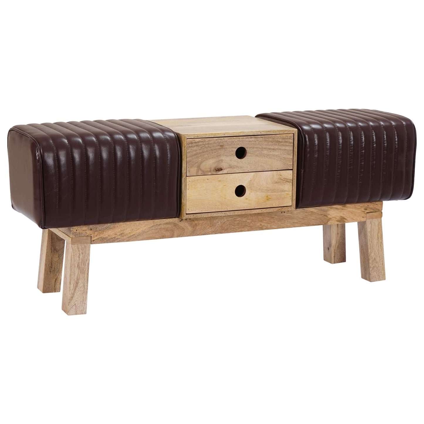 vidaXL παγκάκι 110 x 30 x 45 εκ. Αληθινό Δέρμα Σκούρο Καφέ