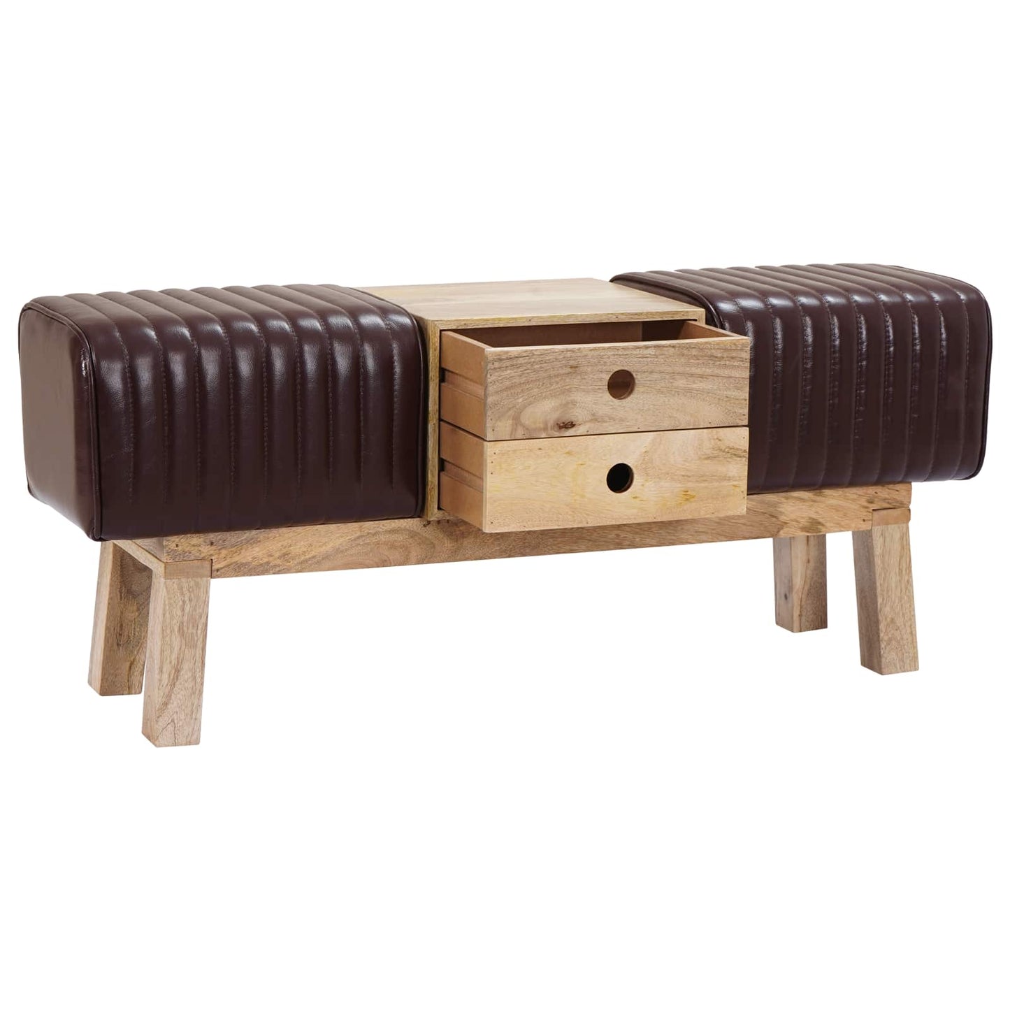 vidaXL παγκάκι 110 x 30 x 45 εκ. Αληθινό Δέρμα Σκούρο Καφέ