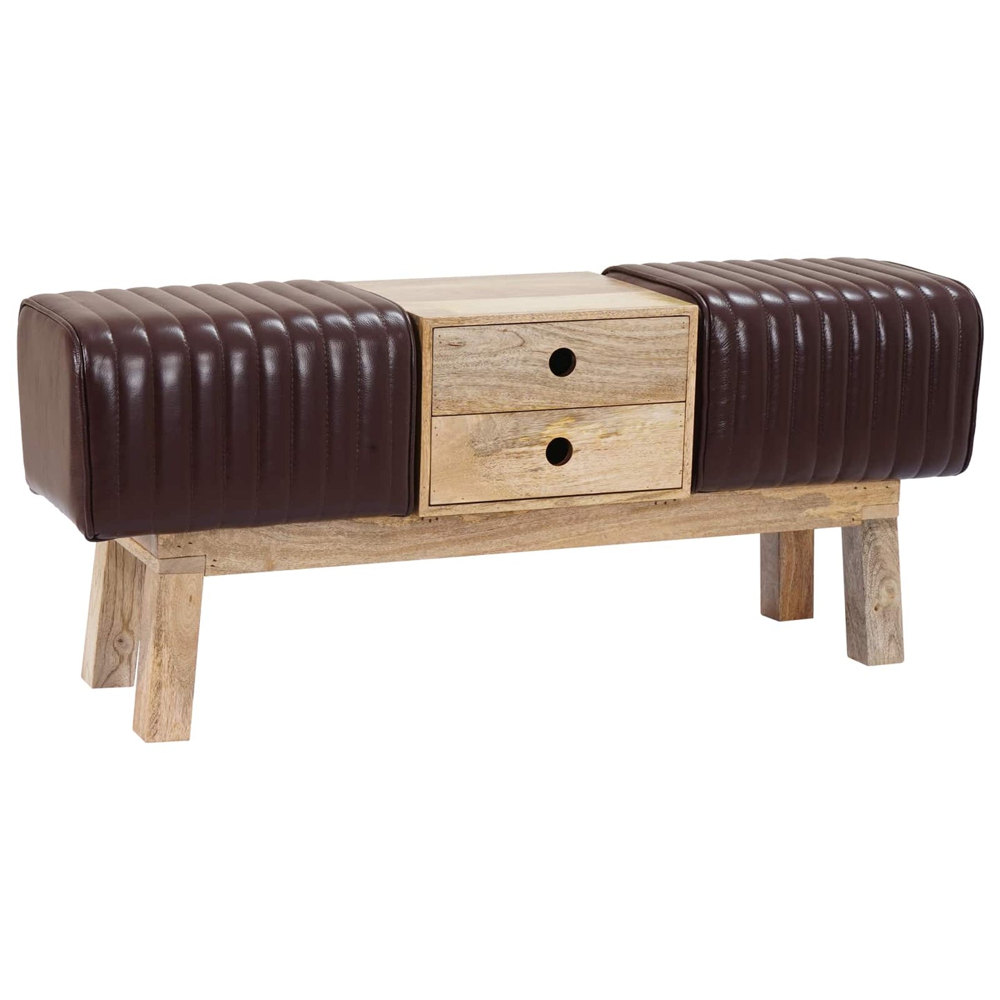 vidaXL παγκάκι 110 x 30 x 45 εκ. Αληθινό Δέρμα Σκούρο Καφέ