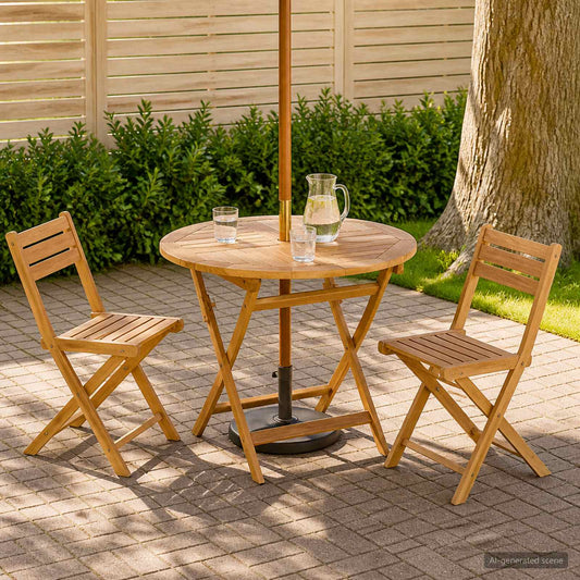 vidaXL Αναδιπλούμενο Τραπέζι Κήπου Φυσικό Ø 90 x 75 cm Στερεό Ξύλο Τίκ