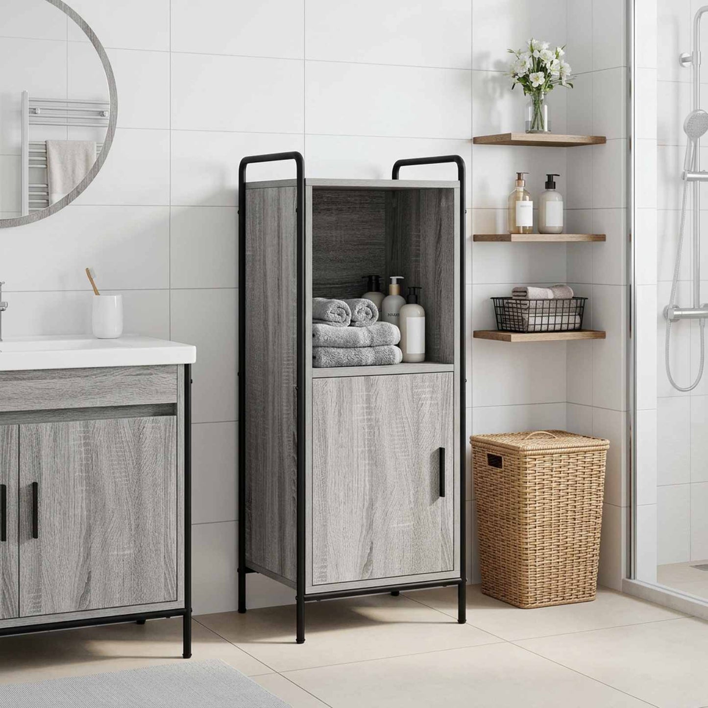 vidaXL Ντουλάπι Μπάνιου Γκρι Sonoma 40 x 36 x 99,5 εκ.