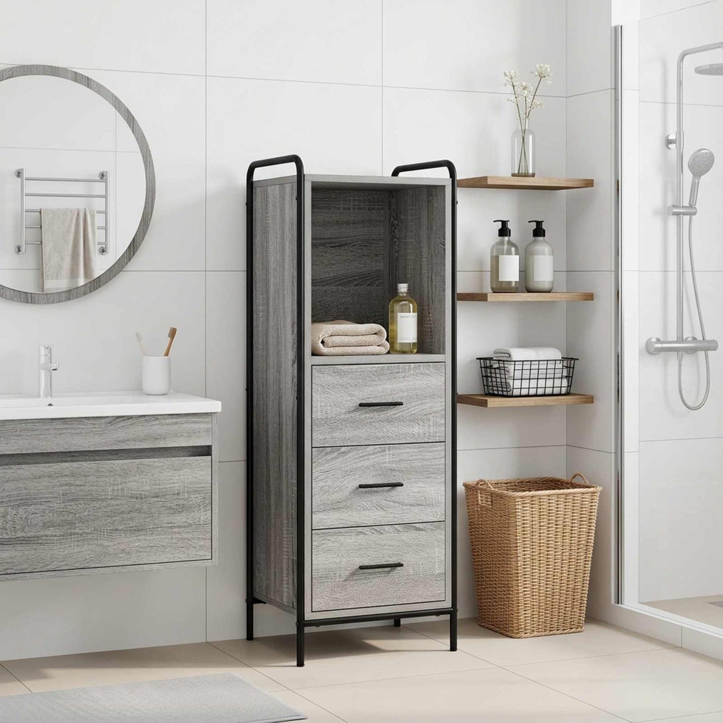 vidaXL Ντουλάπι Μπάνιου Γκρι Sonoma 40 x 36 x 109,5 εκ.