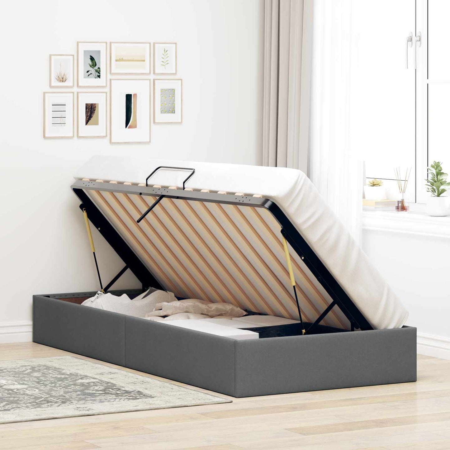 vidaXL Κρεβάτι Οθωμανικού Τύπου Σκούρο Γκρι 90 x 190 cm ύφασμα