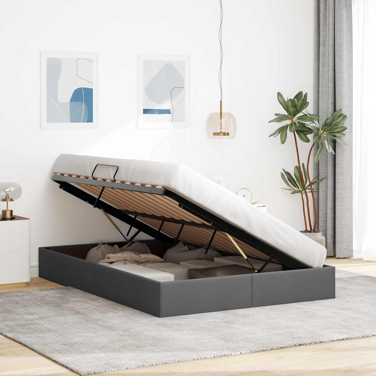 vidaXL Κρεβάτι Οθωμανικού Τύπου Σκούρο Γκρι 140 x 200 cm ύφασμα