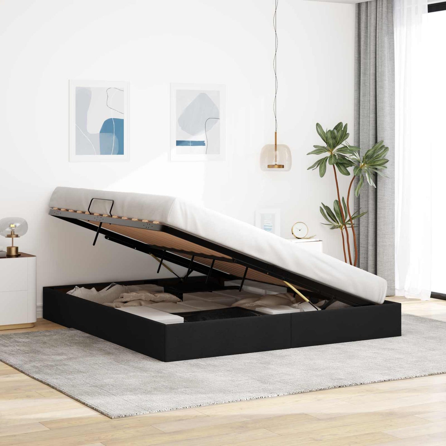vidaXL Κρεβάτι Οθωμανικού Τύπου Μαύρο 160 x 200 cm ύφασμα