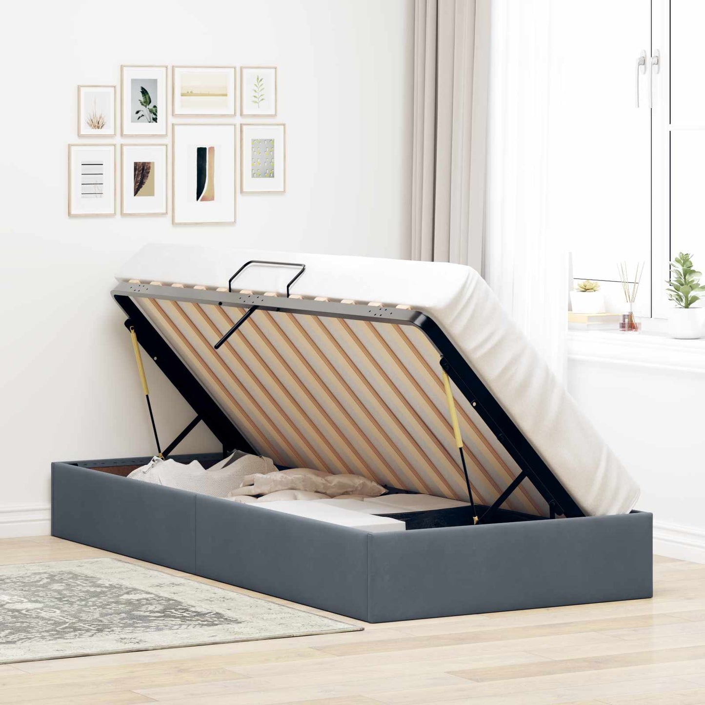 vidaXL Κρεβάτι Οθωμανικού Τύπου Σκούρο Γκρι 90 x 190 cm Βελούδο