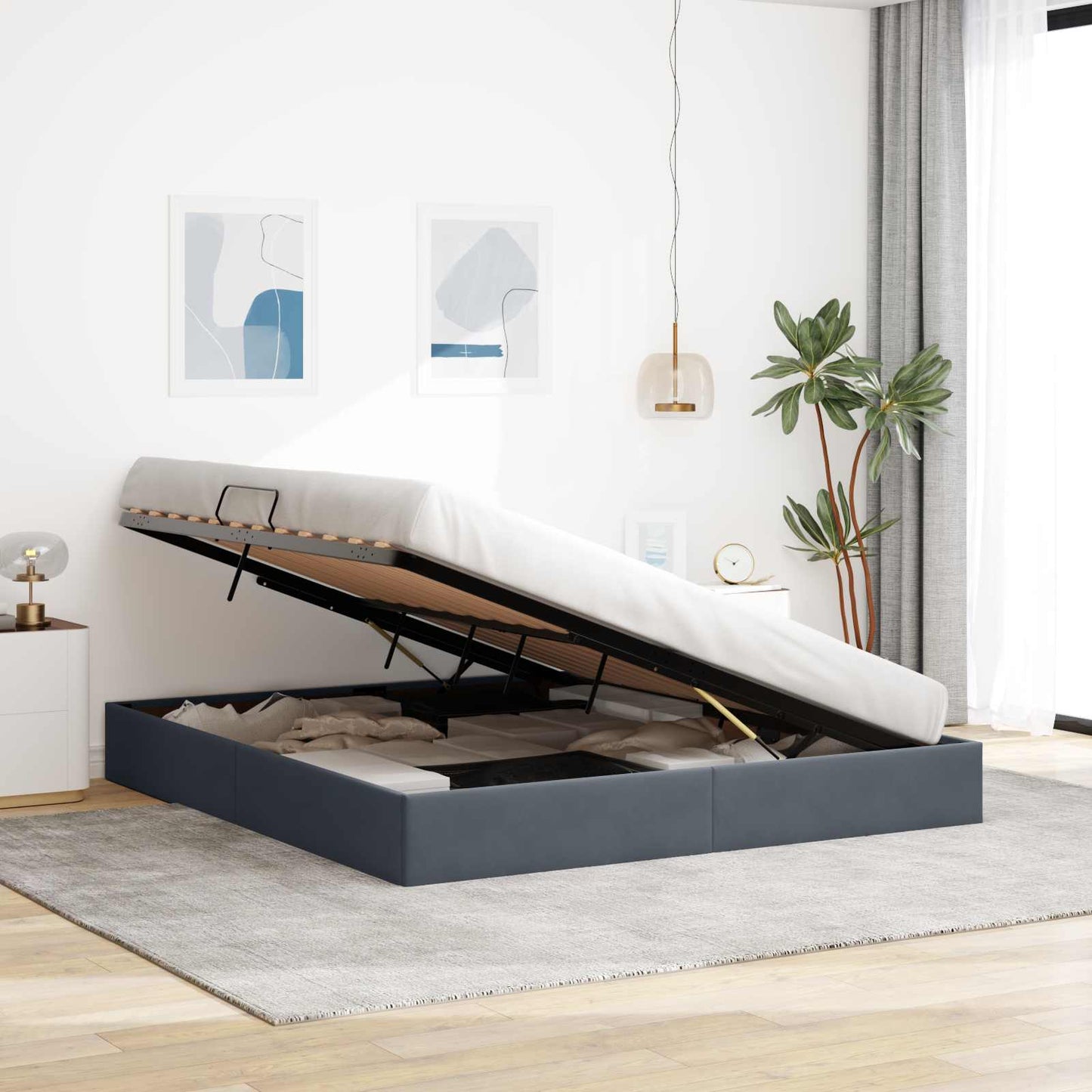 vidaXL Κρεβάτι Οθωμανικού Τύπου Σκούρο Γκρι 180 x 200 cm Βελούδο