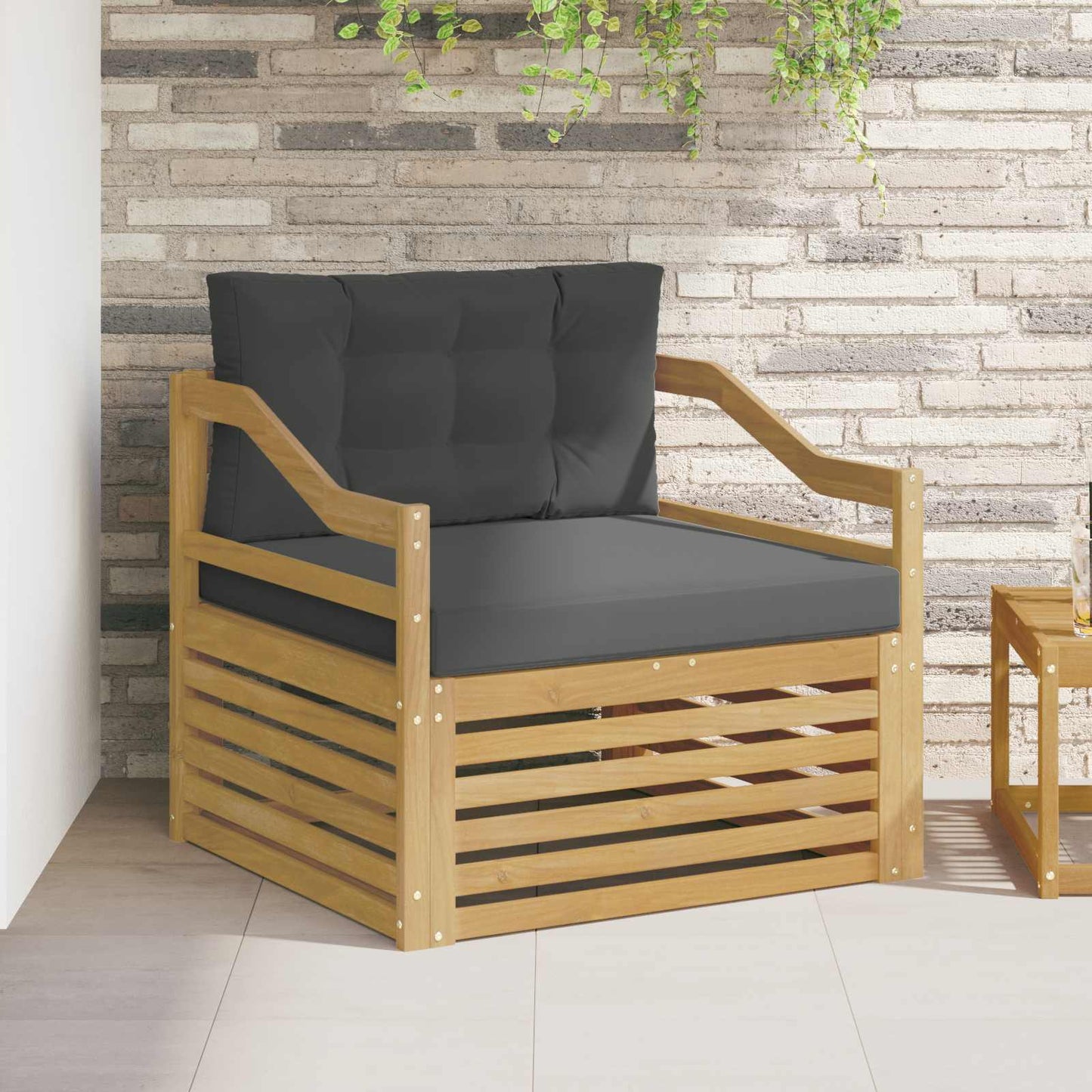 vidaXL Εξωτερικός καναπές Solid Acacia Wood Άσπρο και Ανθρακί