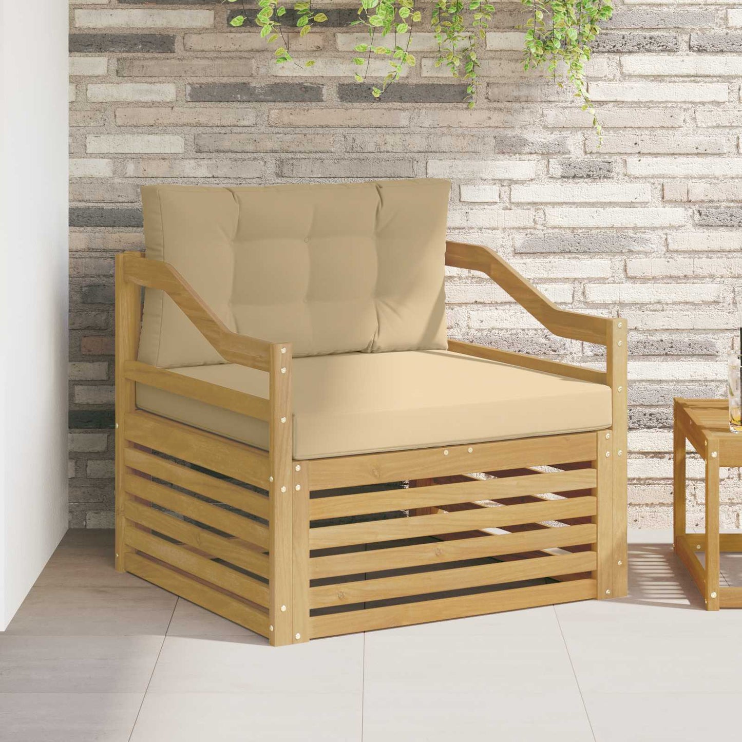 vidaXL Εξωτερικός καναπές Solid Acacia Wood Λευκό και Μπεζ