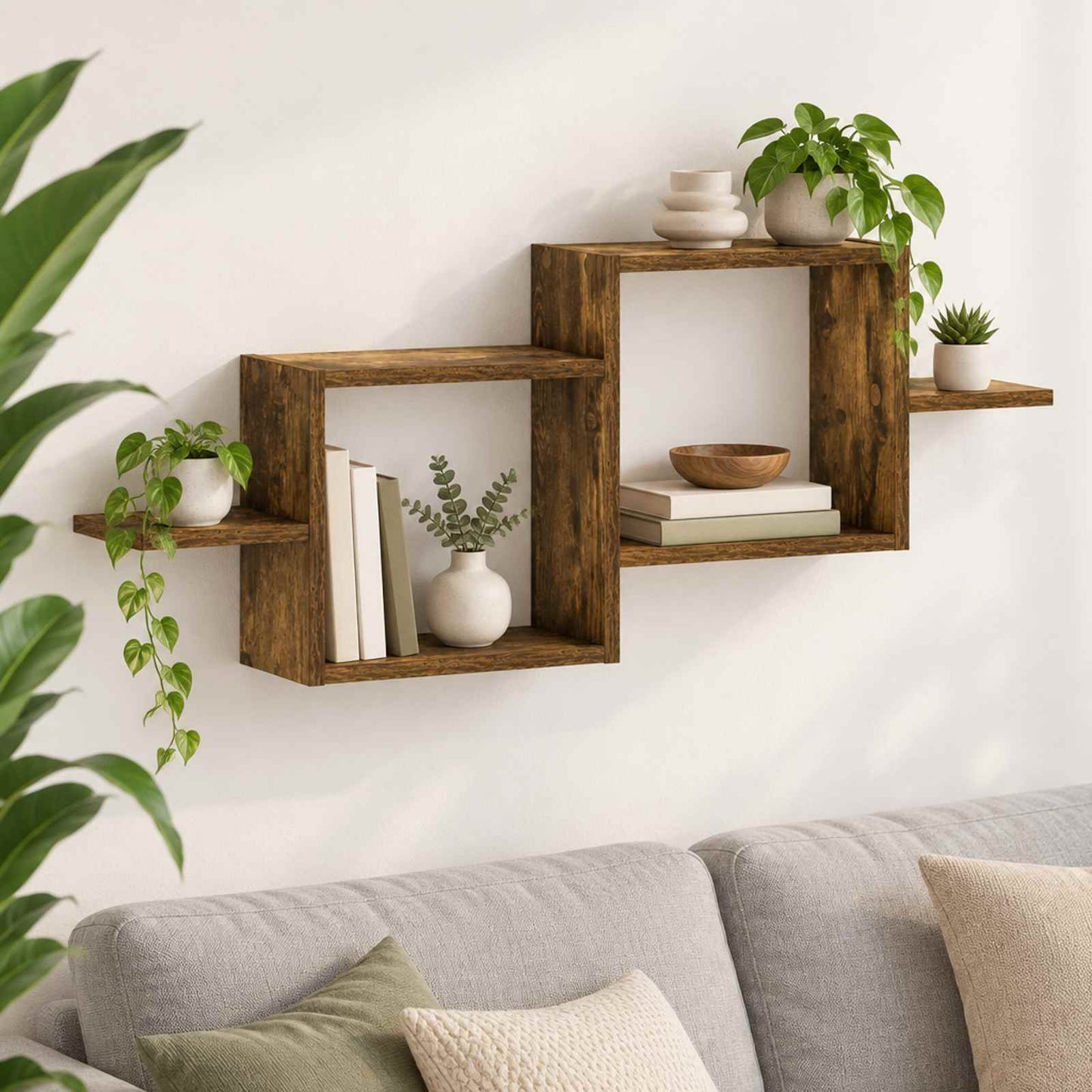 vidaXL Ράφι Τοίχου Καπνισμένο Ξύλο Δρυός 95 x 17 x 37 cm