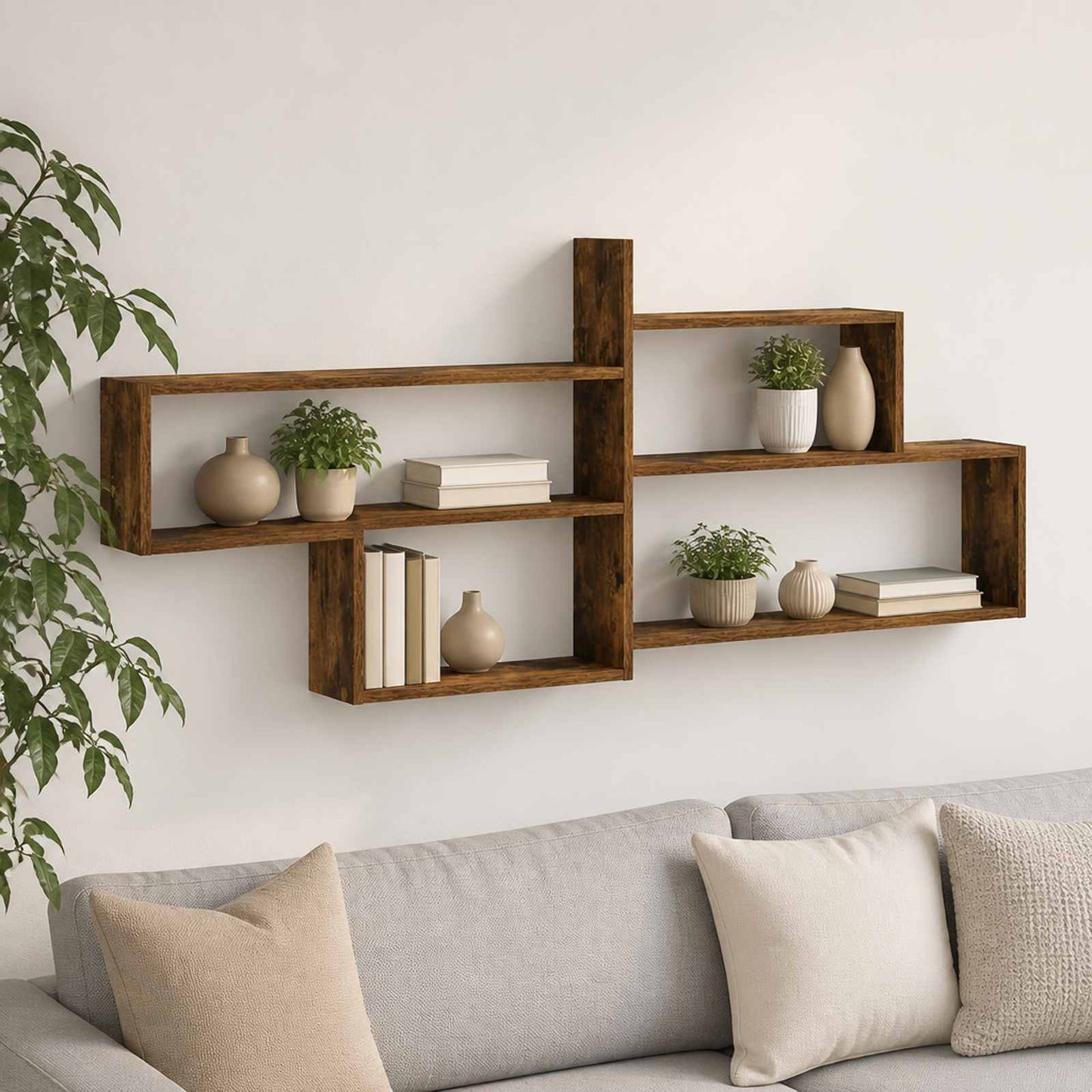 vidaXL Ράφι Τοίχου Καπνισμένο Ξύλο Δρυός 168.5 x 17 x 68 cm