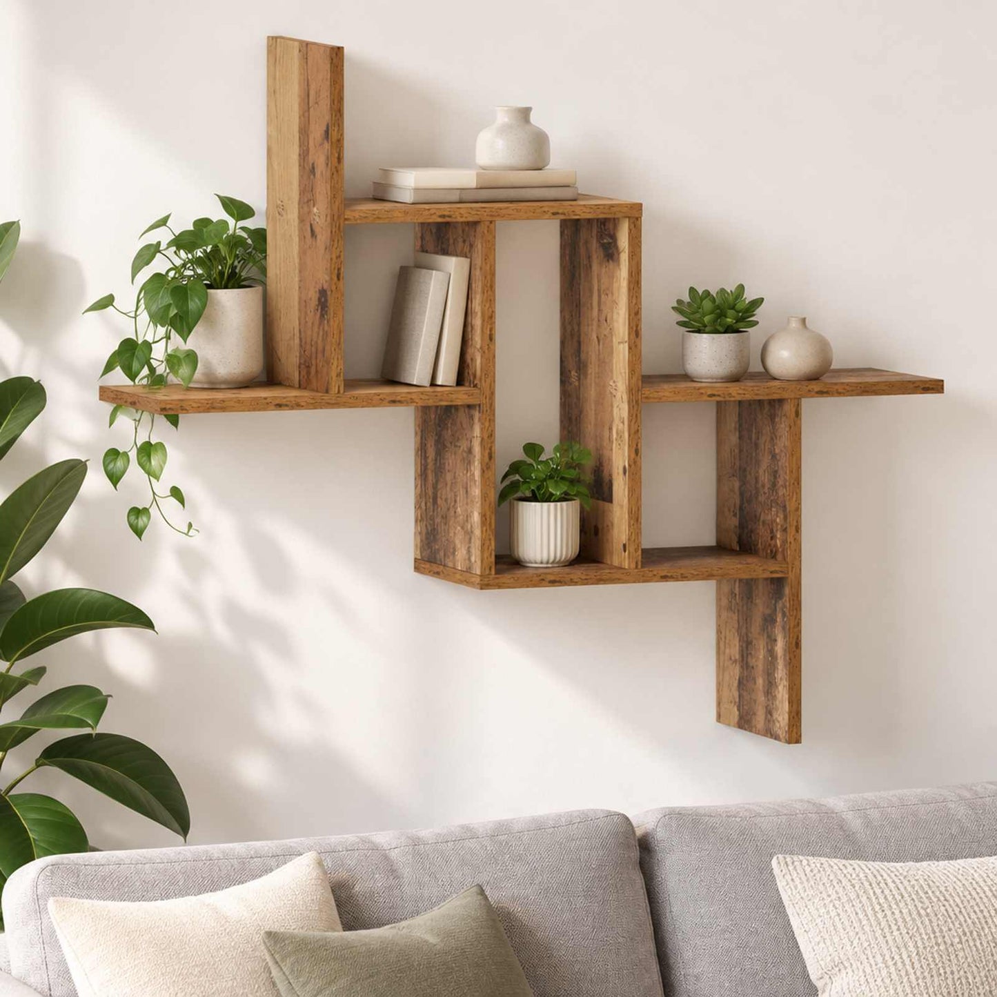 vidaXL Ράφι Τοίχου Παλαιωμένο ξύλο 87 x 17 x 75 εκ. Επεξεργασμένο Ξύλο