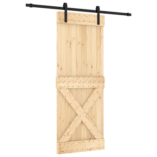 vidaXL Συρόμενη Πόρτα 80 x 210 cm Συμπαγές Ξύλο Πεύκου (Ακατέργαστο)