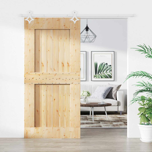 vidaXL Συρόμενη Πόρτα 95 x 210 cm Συμπαγές Ξύλο Πεύκου (Ακατέργαστο)