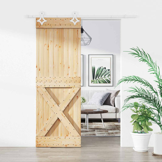 vidaXL Συρόμενη Πόρτα 80 x 210 cm Συμπαγές Ξύλο Πεύκου (Ακατέργαστο)