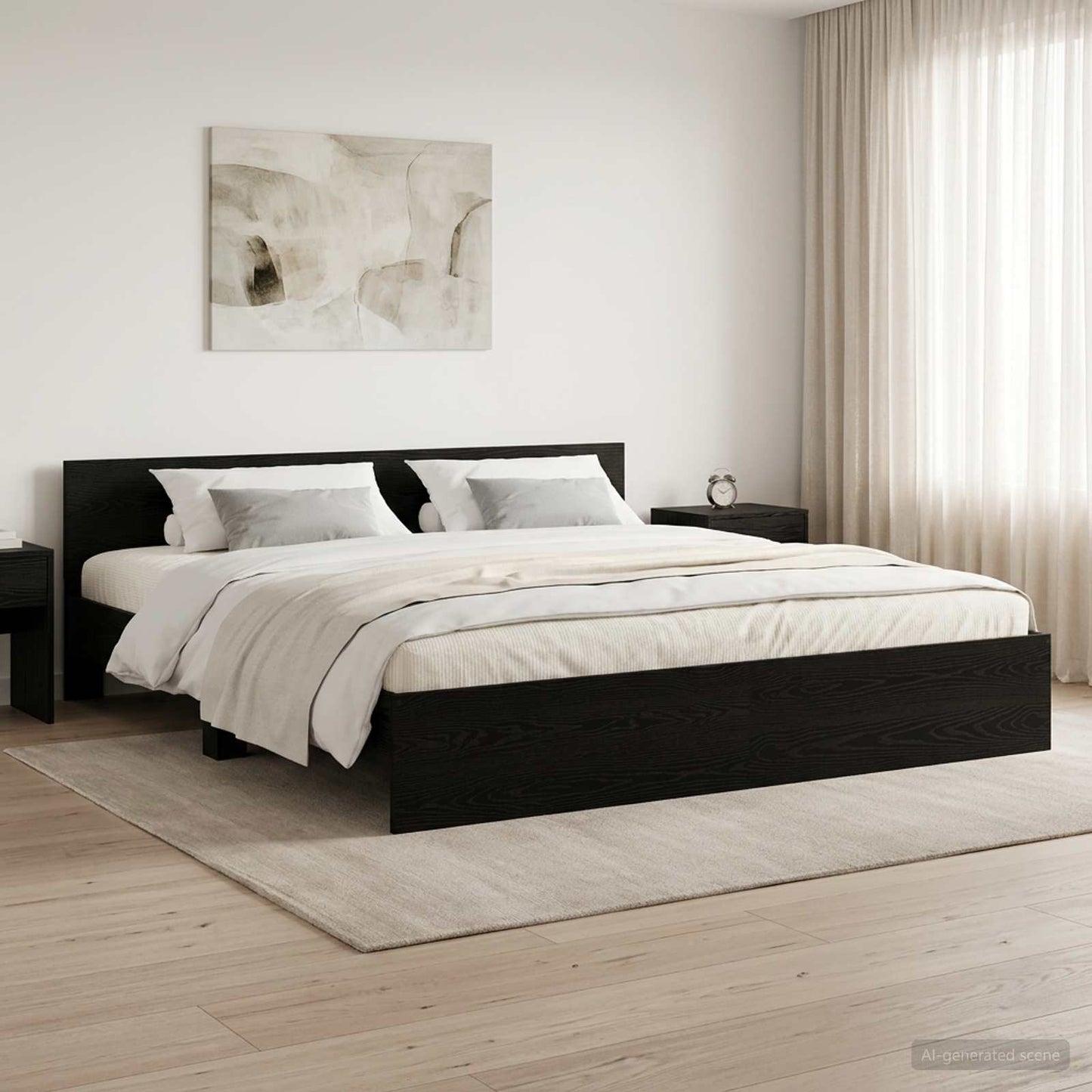 vidaXL Κρεβάτι με Κεφαλάρι Μαύρη Δρυς 200 x 200 cm Επεξεργασμένο ξύλο