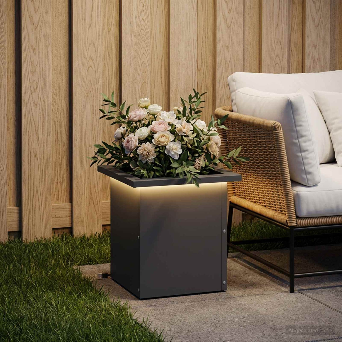 vidaXL Ζαρντινιέρα κήπου με LED Ανθρακί 30 x 30 x 30 cm Ατσάλι