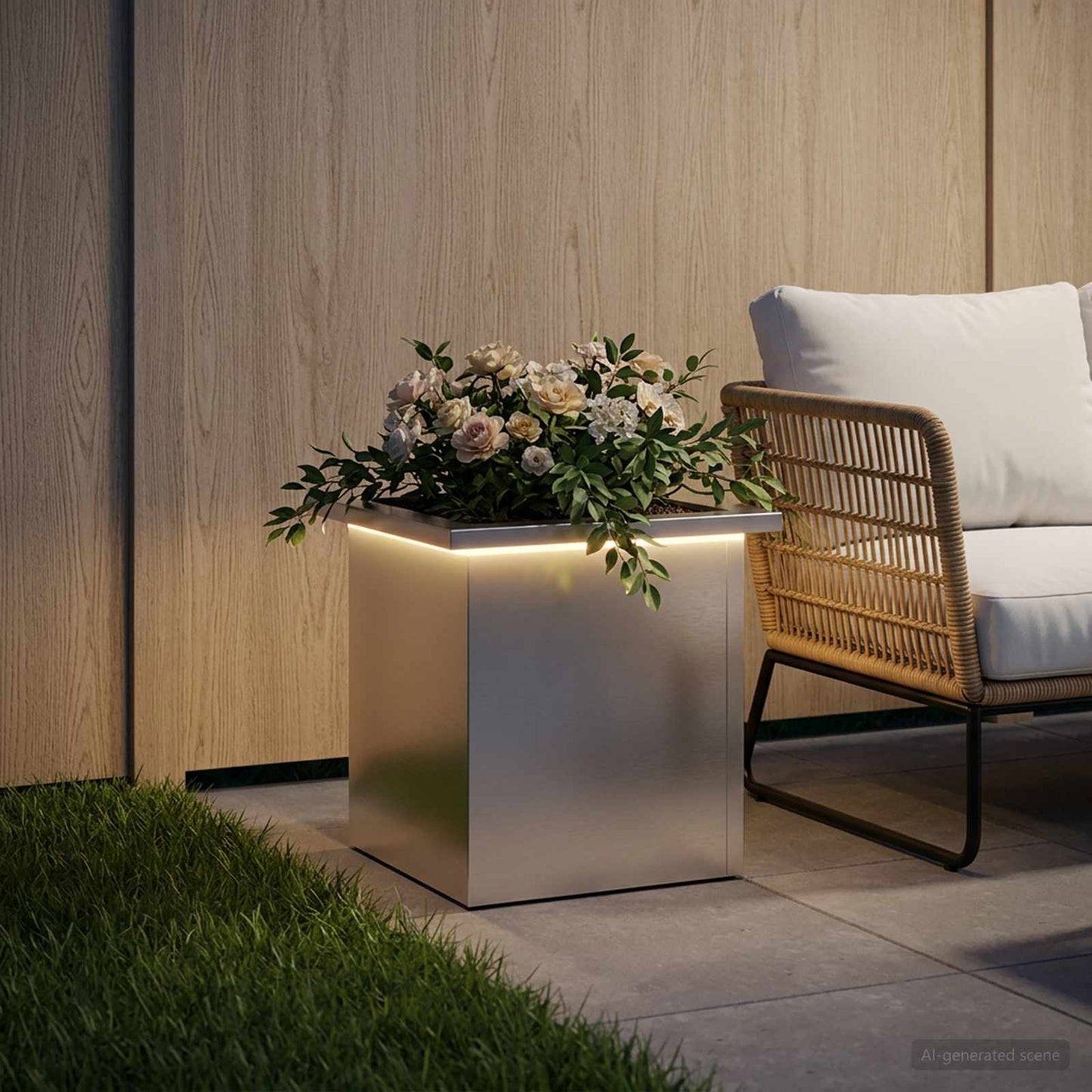 vidaXL Ζαρντινιέρα κήπου με LED Ασημί 30 x 30 x 30 cm