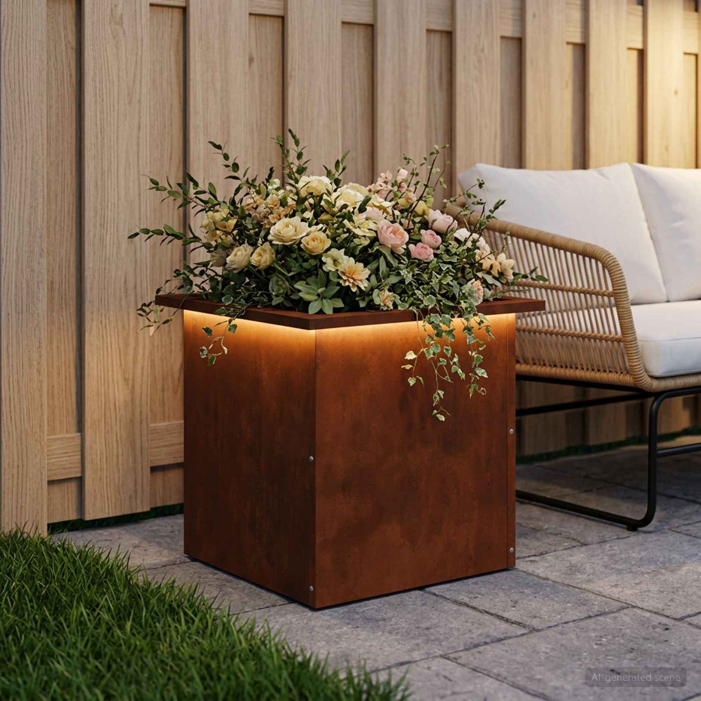 vidaXL Ζαρντινιέρα κήπου με LED Σκ rusty 40 x 40 x 40 cm