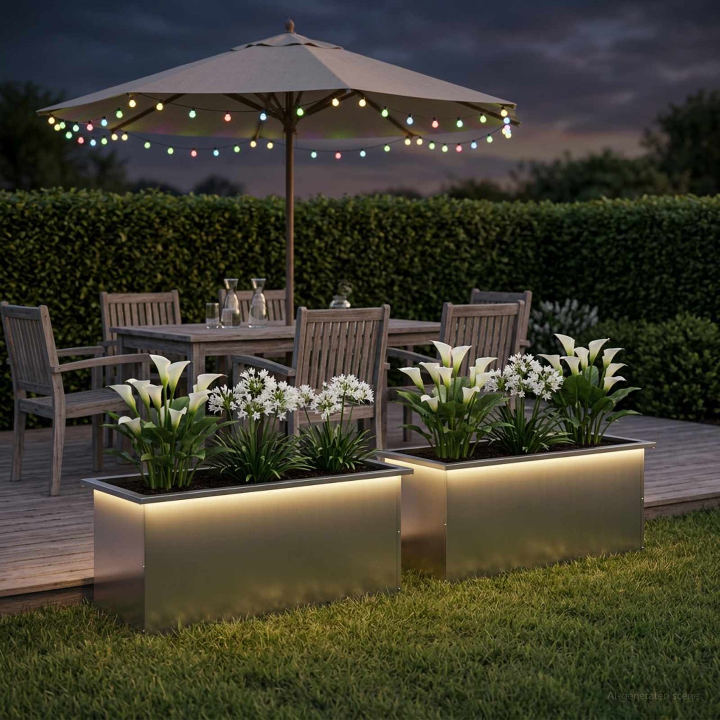 vidaXL Ζαρντινιέρα κήπου με LED 2 τμχ. Ασημί 40 × 100 × 40 εκ