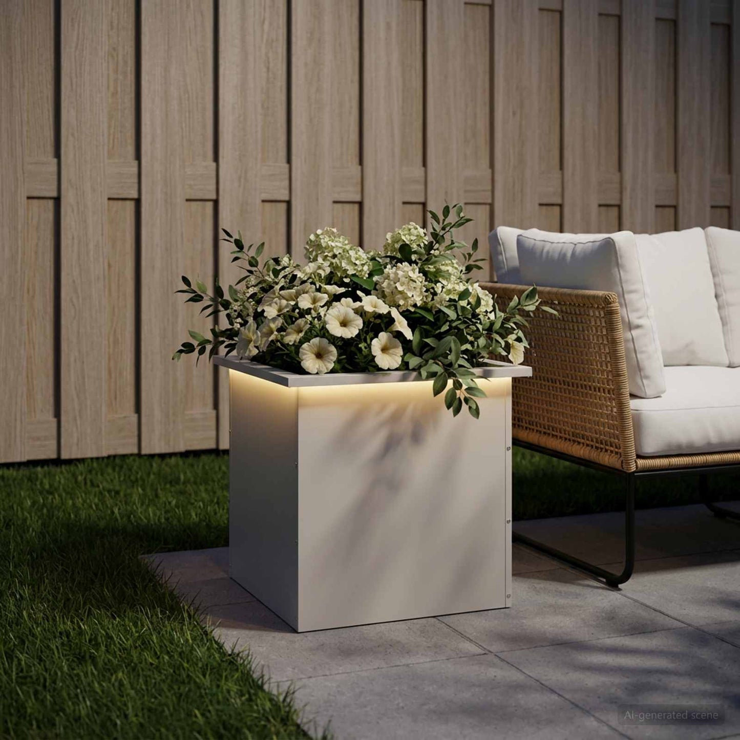 vidaXL Ζαρντινιέρα κήπου με LED Λευκό 50 × 50 × 48 εκ Ατσάλι