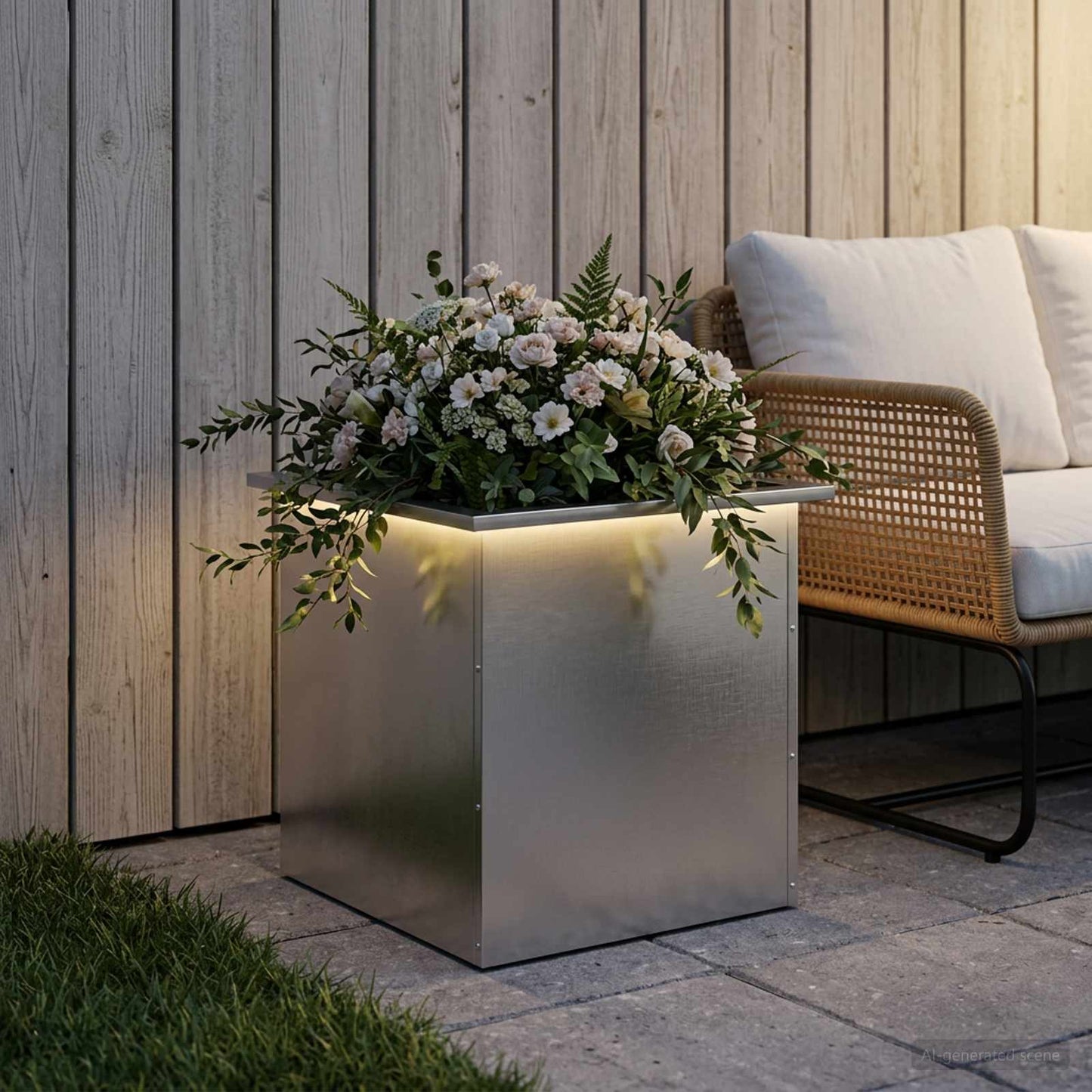 vidaXL Ζαρντινιέρα κήπου με LED Ασημί 50 x 50 x 48 εκ.