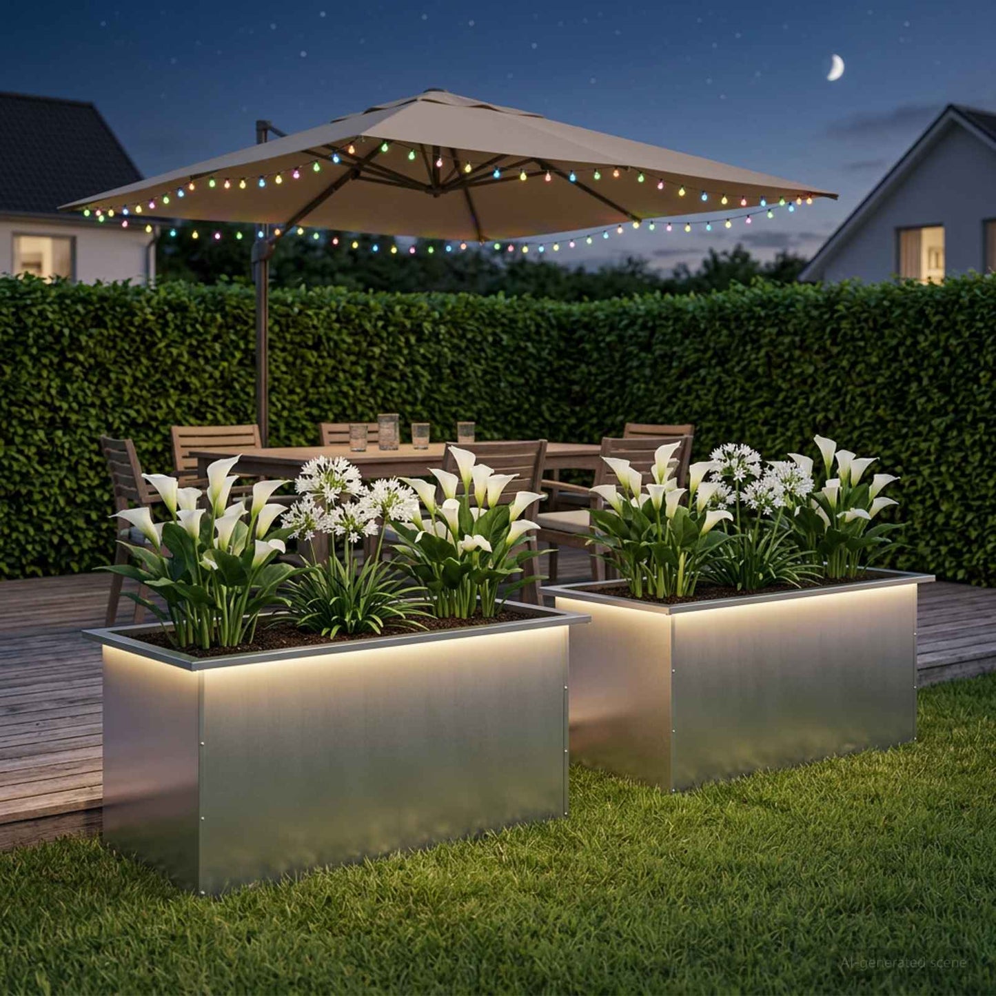 vidaXL Ζαρντινιέρα κήπου με LED 2 τμχ. Ασημί 50 × 80 × 48 εκ