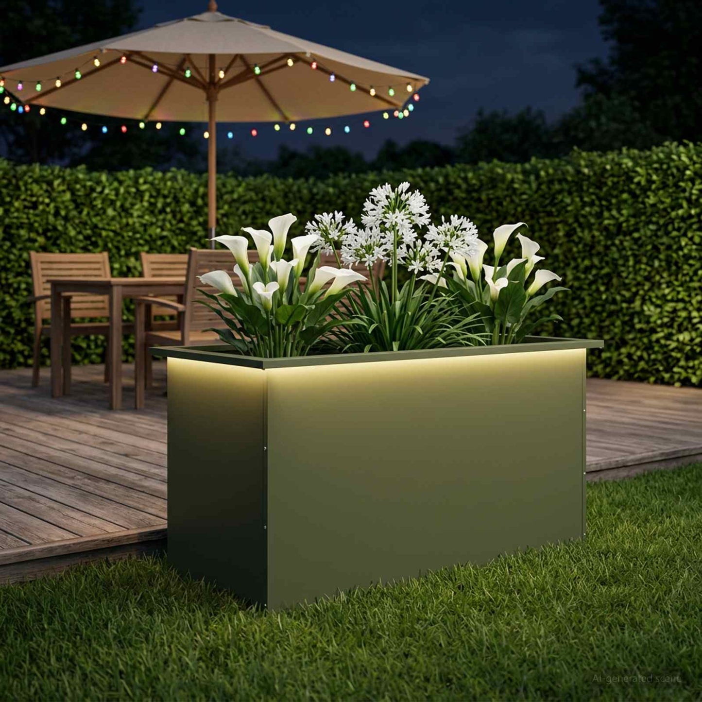 vidaXL Ζαρντινιέρα κήπου με LED Λαδί 50 × 100 × 48 εκ Ατσάλι