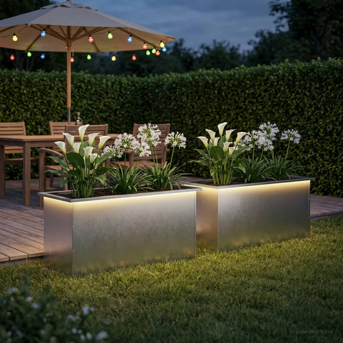 vidaXL Ζαρντινιέρα κήπου με LED 2 τμχ. Ασημί 50 × 100 × 48 εκ