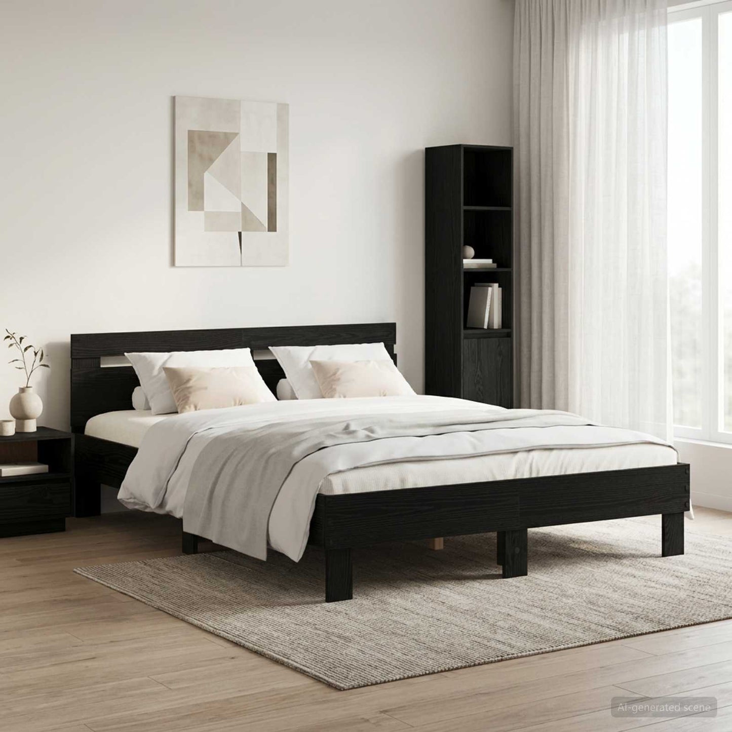 vidaXL Σκελετός Κρεβατιού Μαύρη Δρυς 140 x 190 cm Επεξεργασμένο Ξύλο