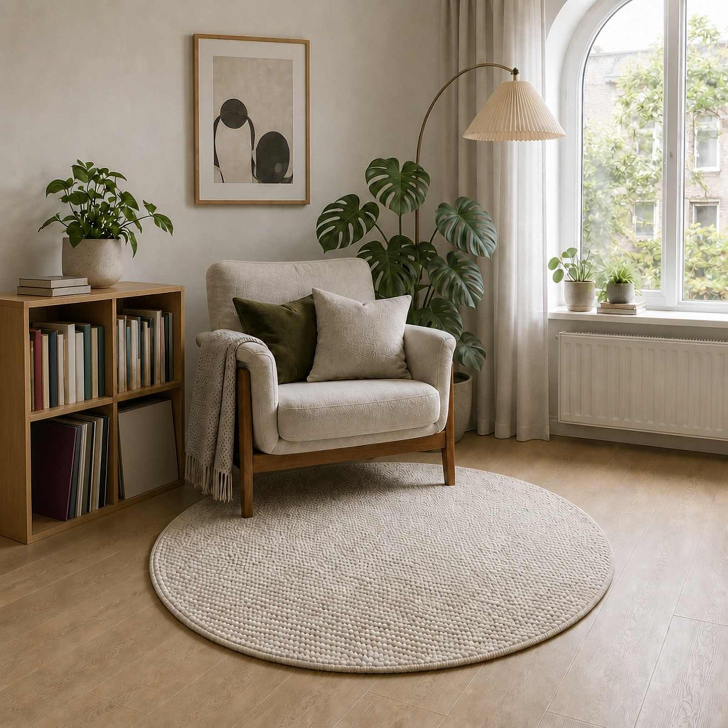 vidaXL Χαλί Κρεμ Ø 120 cm 100% Πολυεστέρας 3 mm Πλένεται