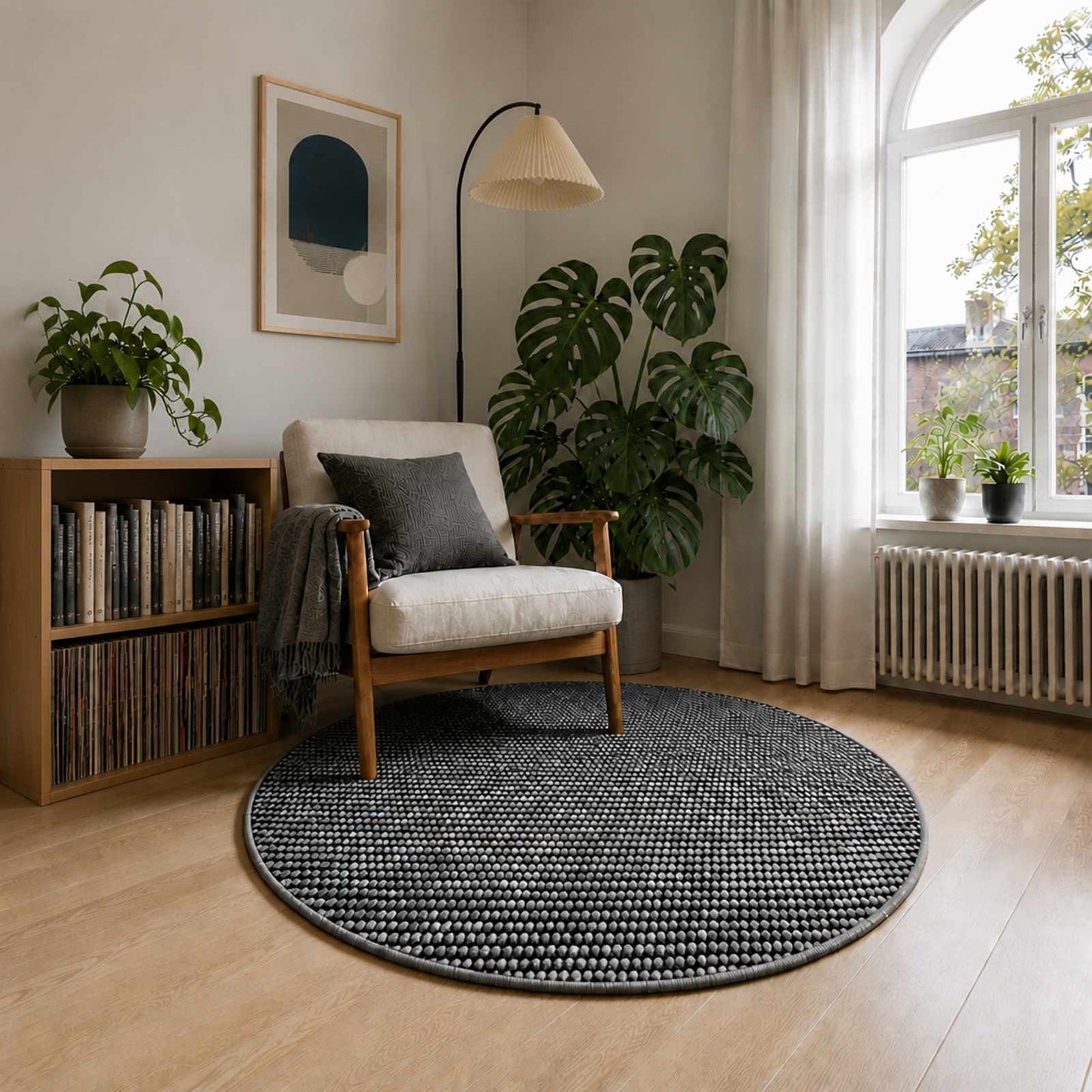 vidaXL Χαλί Ανθρακί Ø 120 cm 100% Πολυεστέρας 3 mm Πλένεται