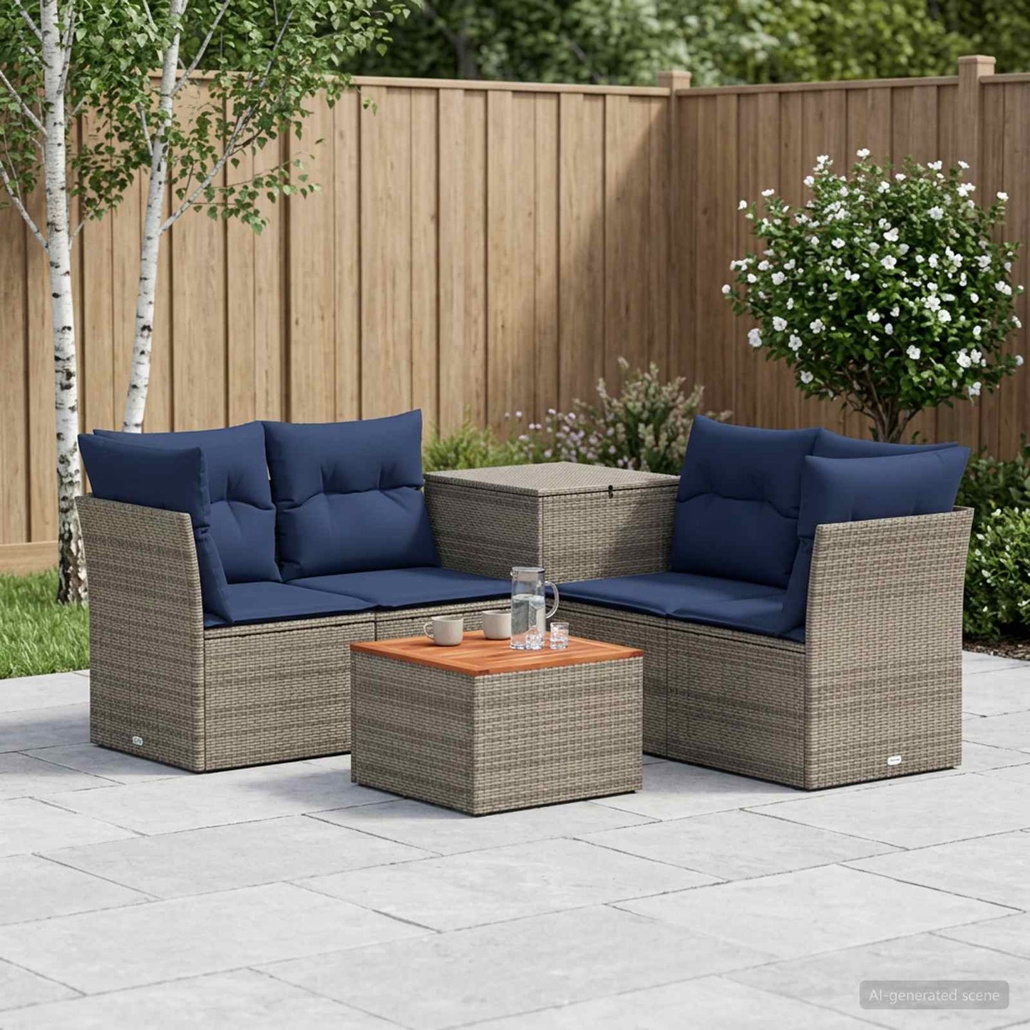 vidaXL Σετ Καναπέ 6 τμχ. Γκρι και Navy Blue Πολυ-ρακί και Χάλυβας