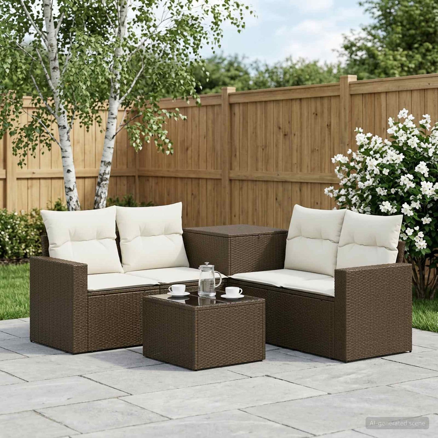 vidaXL Σετ Καναπέ 6 τμχ. Καφέ και Κρέμα Λευκό 55 x 55 x 37 εκ