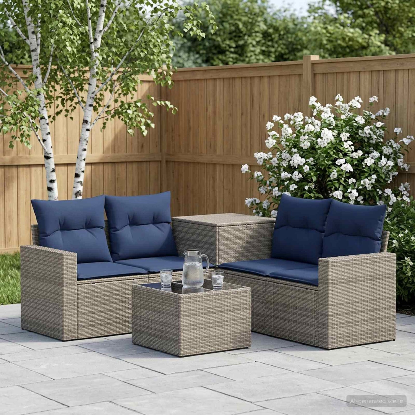 vidaXL Σετ Καναπέ 6 τμχ. Γκρι και Navy Blue Πολυ-ρακί και Χάλυβας