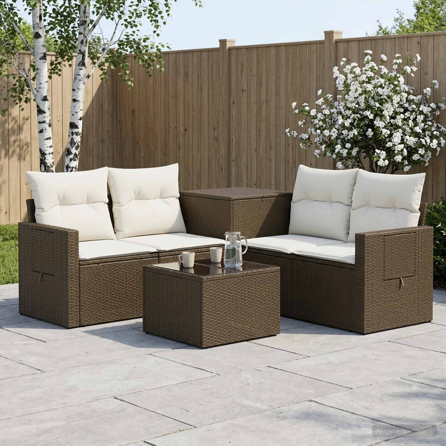 vidaXL Σετ Καναπέ 6 τμχ. Καφέ και Κρέμα Λευκό 55 x 55 x 37 εκ
