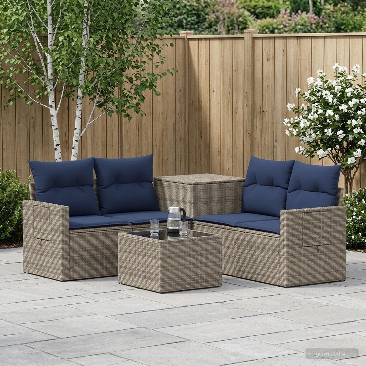 vidaXL Σετ Καναπέ 6 τμχ. Γκρι και Navy Blue Πολυ-ρακί και Χάλυβας