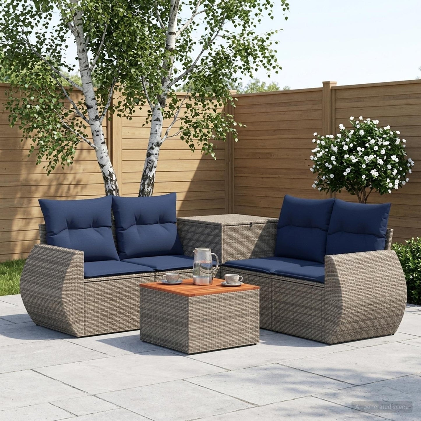 vidaXL Σετ Καναπέ 6 τμχ. Γκρι και Navy Blue Πολυ-ρακί και Χάλυβας