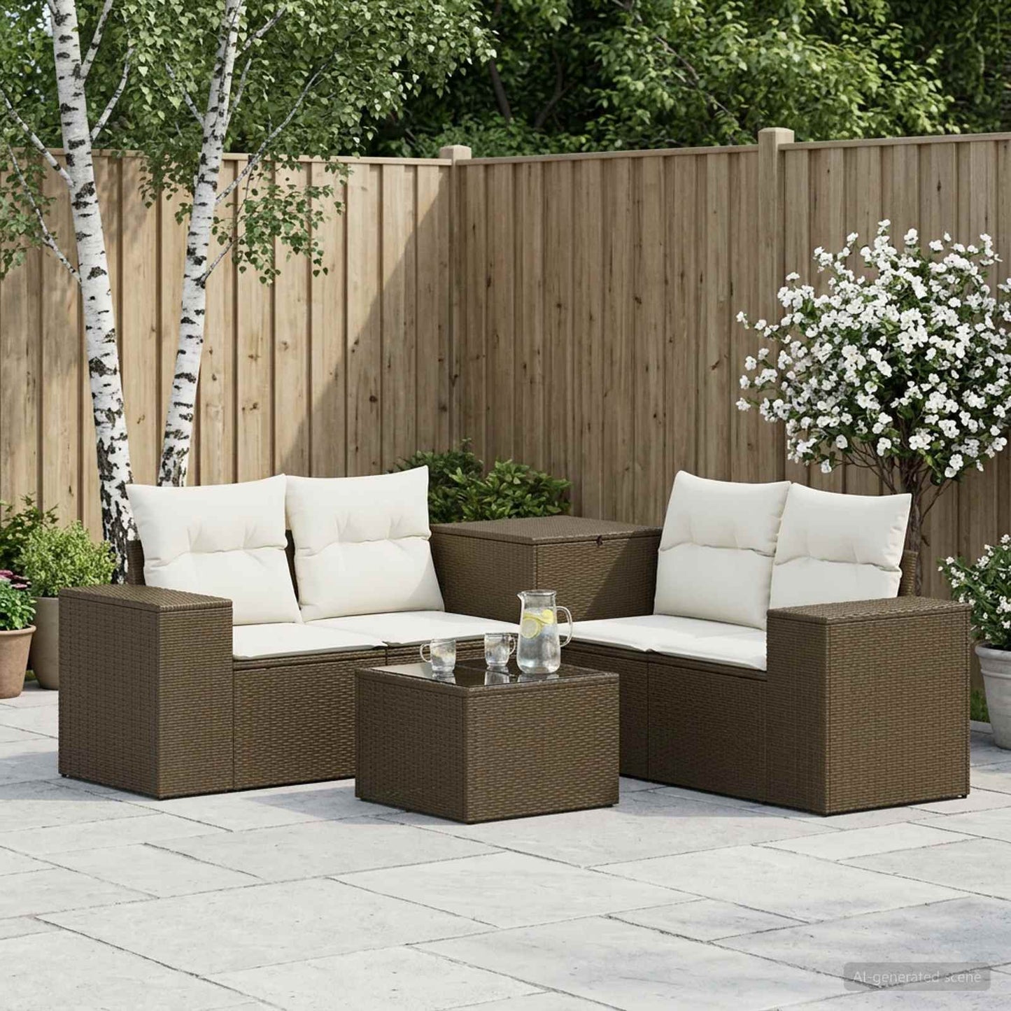 vidaXL Σετ Καναπέ 6 τμχ. Καφέ και Κρέμα Λευκό 55 x 55 x 37 εκ