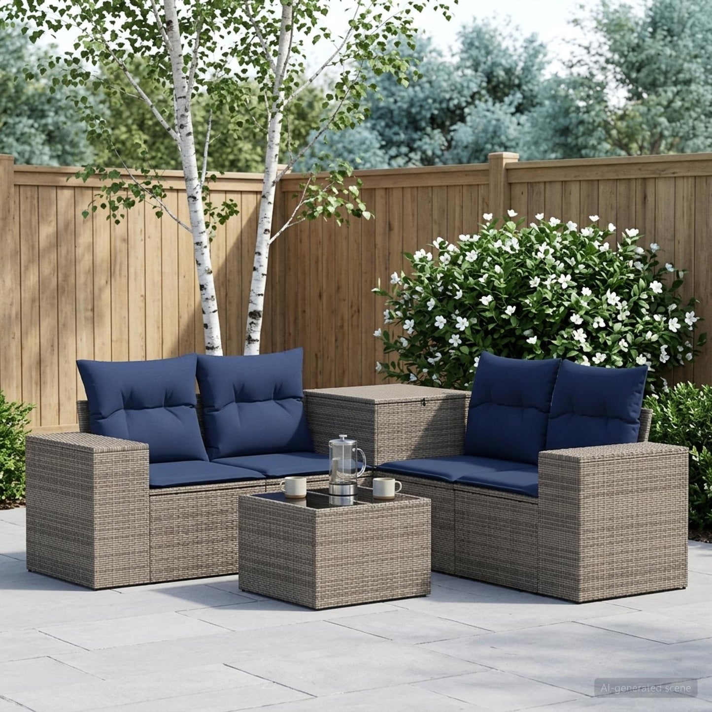vidaXL Σετ Καναπέ 6 τμχ. Γκρι και Navy Blue Πολυ-ρακί και Χάλυβας