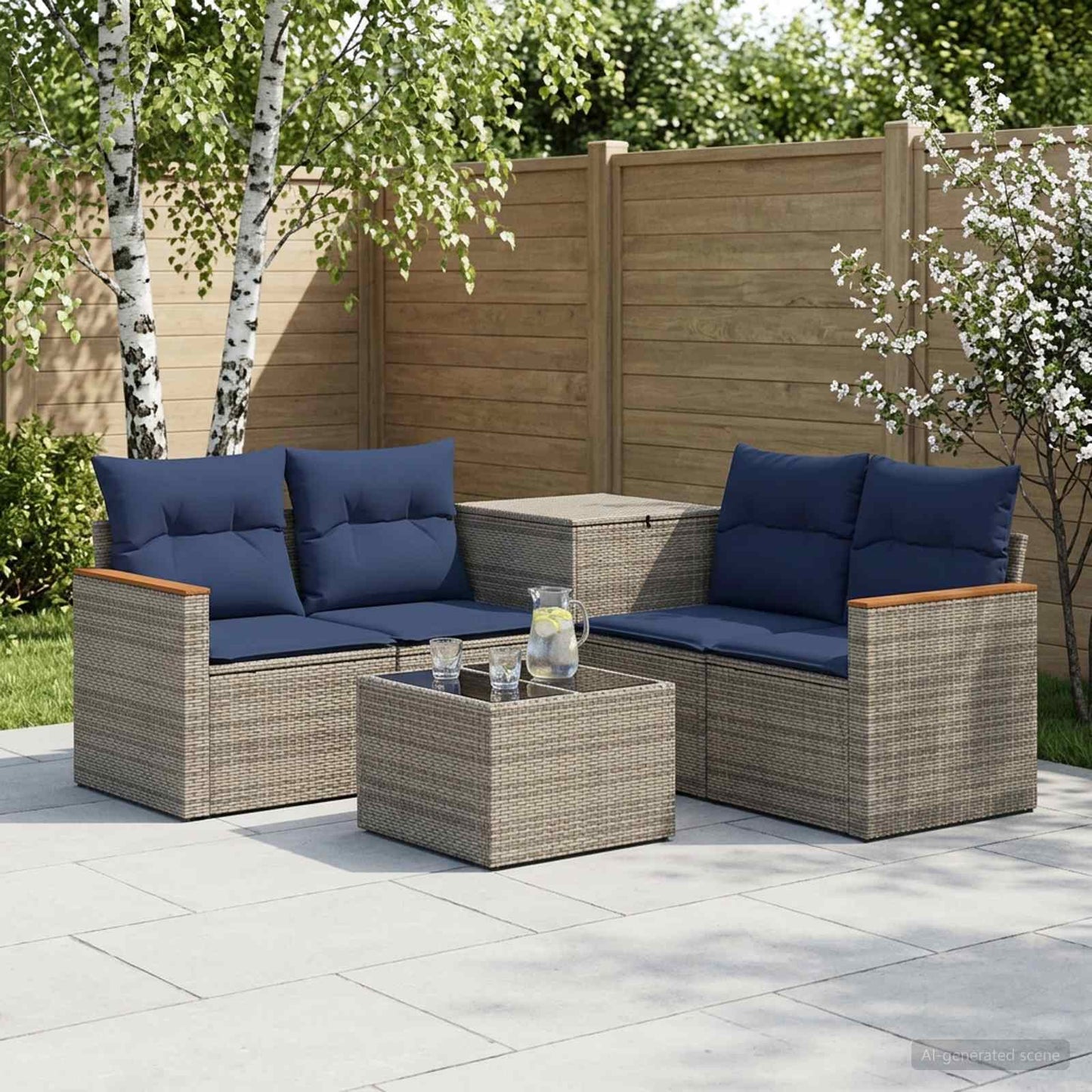 vidaXL Σετ Καναπέ 6 τμχ. Γκρι και Navy Blue 55 x 55 x 37 εκ